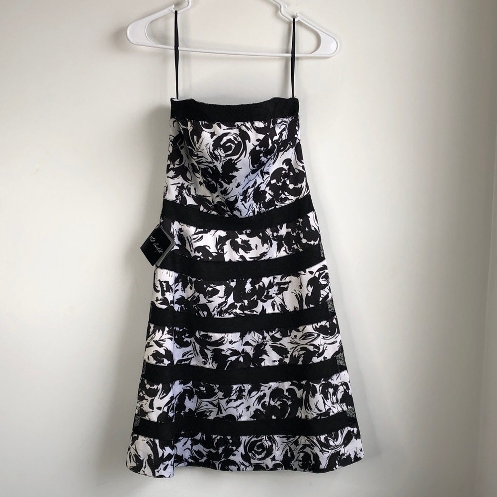 WHBM Black & White Floral Strapless Dress